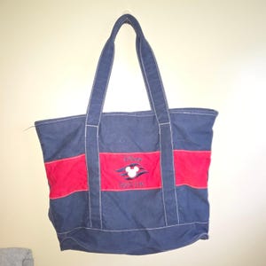 Vtg Disney Cruise Line Navy Blue Red Canvas Tote Bag Mickey Mouse Logo Zippered image 1