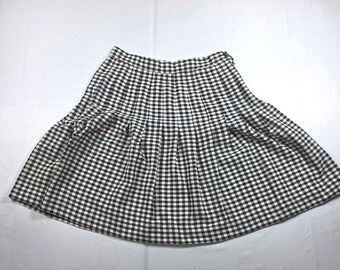 Amanda Fielding Vintage Gingham-Faltenrock, schwarz-weiß kariert, Größe 12