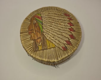 Vintage Birch Bark Porcupine Quill Box Native American Headdress Folk Art