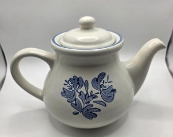 Tetera Pfaltzgraff Yorktowne, estilo vintage, azul, floral, gres, estilo rústico campestre, 550