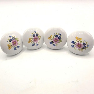 Vintage Floral Ceramic Drawer Pulls 4 White Porcelain Flower Cabinet Knobs