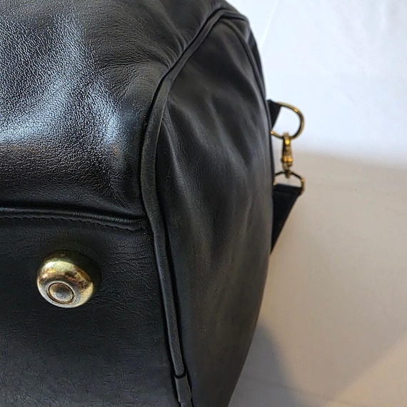 Coach Vintage Black Leather Duffel Bag Weekender Travel Brass