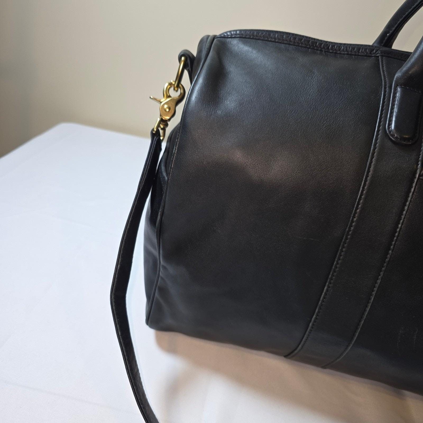 Coach Vintage Black Leather Duffel Bag Weekender Travel Brass