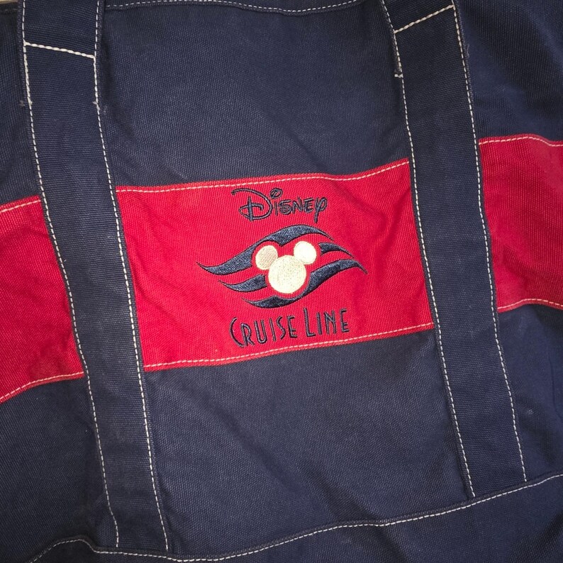 Vtg Disney Cruise Line Navy Blue Red Canvas Tote Bag Mickey Mouse Logo Zippered image 2