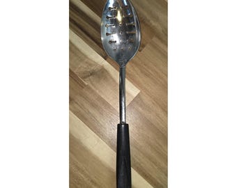 Vintage EKCO Flint Vanadium Rostfritt Stål Hålsked Komposit Svart Handtag