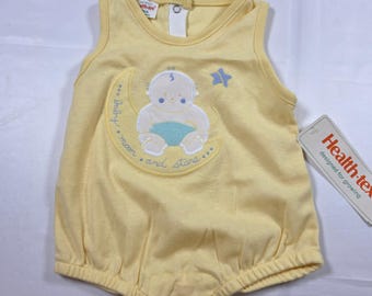 Vintage Health-tex Baby Moon and Stars Yellow Bubble Romper NWT 9 Months USA