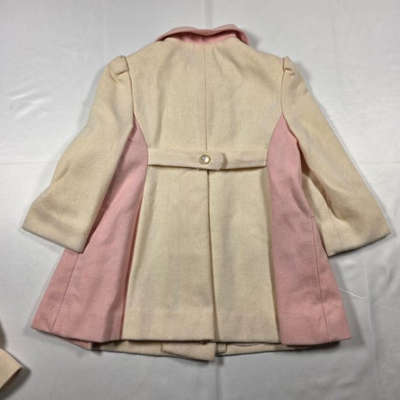 Vtg FW Fischer Designs Girls 3T Wool Blend Coat & Bonnet Pink Cream Scalloped View 2