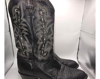 Tony Lama Mens Black Lizard Skin Western Cowboy Boots CZ810 Size 10.5 D