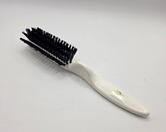Vintage Goody Hair Brush White Handle Black Nylon Bristles Gold Logo Retro