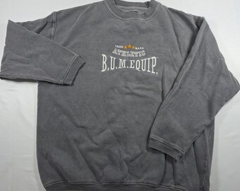 B.U.M. Equipment Herren-Sweatshirt mit Rundhalsausschnitt, grau, Baumwolle, Logo, Größe M, Vintage