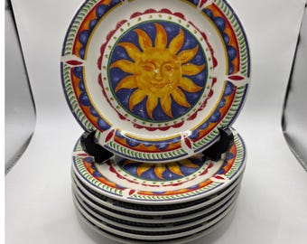 Gibson China Celestial Sun Salad Plates Set of 6 Hand Painted Sunface Ceramic