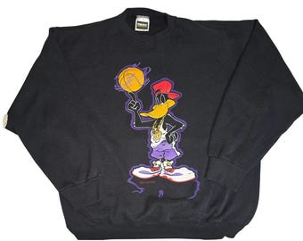 Sällsynt 1993 Daffy Duck Tultex Sweatshirt XL Svart Basketball Hiphop Looney Tunes