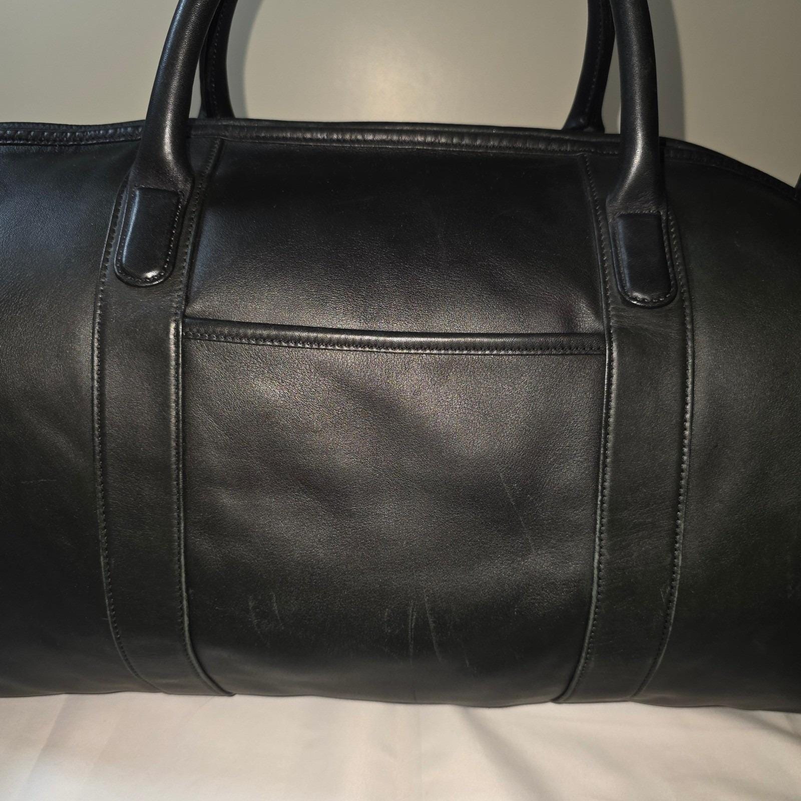 Coach Vintage Black Leather Duffel Bag Weekender Travel Brass