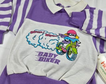 Vintage Health-tex Baby Biker Purple Striped Tracksuit Set 2T 03441 Made in USA
