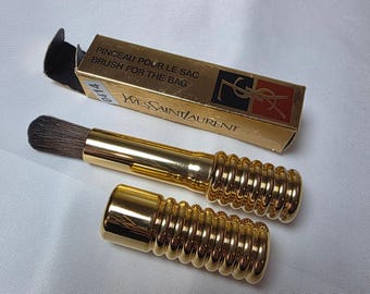 Vintage Yves Saint Laurent Gold Retractable Makeup Brush Pinceau Pour Le Sac