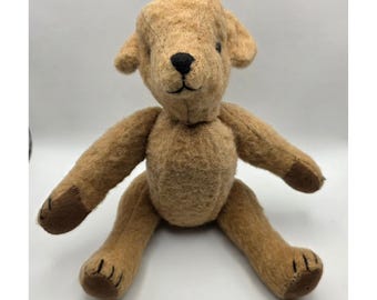 Vintage Jointed Mohair Teddy Bear Tan Brown Hand Stitched Glass Eyes 13 Inch