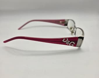 D&G Dolce Gabbana 5037 101 Srebrno-różowe prostokątne oprawki 52-16-135 Y2K Vtg