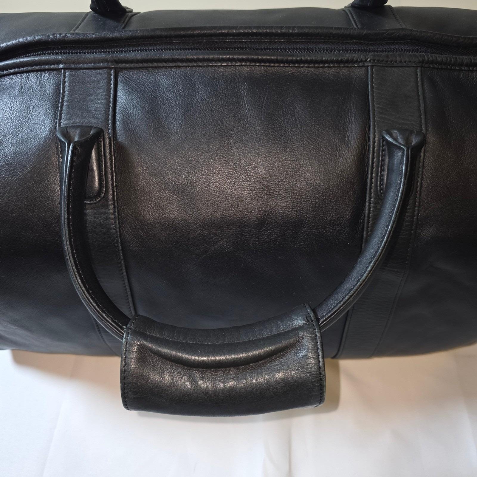 Coach Vintage Black Leather Duffel Bag Weekender Travel Brass