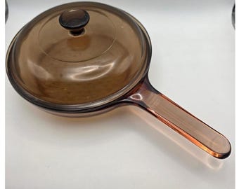 Vintage Vision Corning Ware 7 "Bratpfanne Waffel Bodendeckel Pyrex Bernsteinpfanne