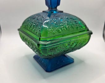 Vintage Jeanette Glass Harvest Grape Candy Dish Green Blue Ombre