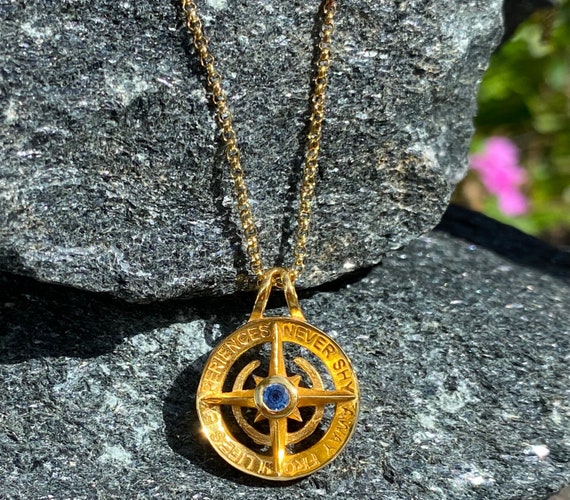Sapphire Compass Locket Pendant Necklace
