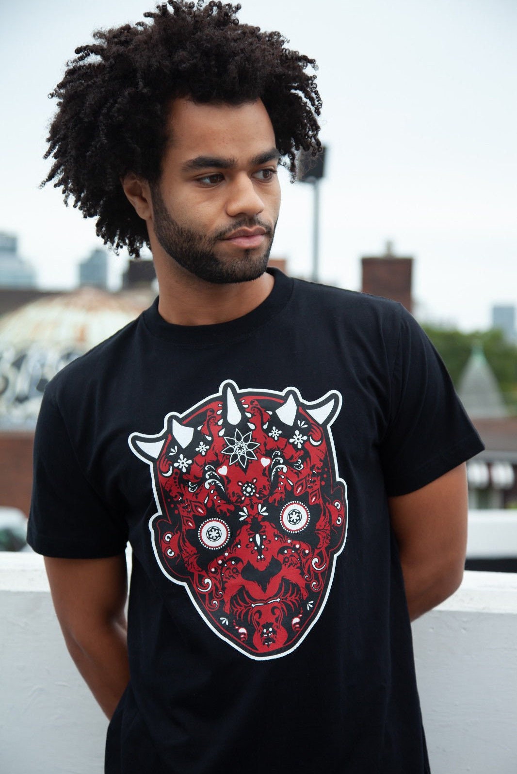 Classic red horned warrior sugar skull illustration