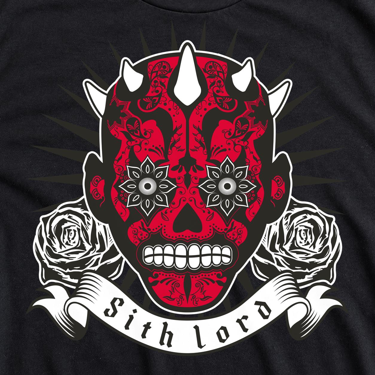 Red and black horned Sith sugar skull illustration