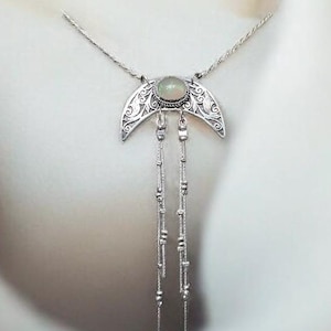 Moon Lace Pendant – Recycled Sterling-Silver Crescent with Synthetic Cabochon