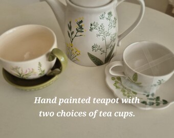 Earth-toned floral and plant motifs Hand Painted Teaware