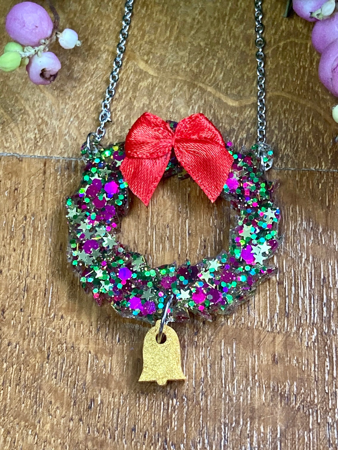 Unique sparkly Christmas wreath necklace | Etsy