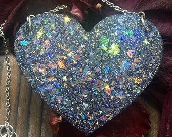 Unique Sparkly glitter heart pendant necklace