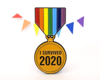 I Survived 2020 Enamel Pin | Mental Health Medal Pins | LGBTQ Pride Rainbow Enamel Pins | Positivity Jewelry