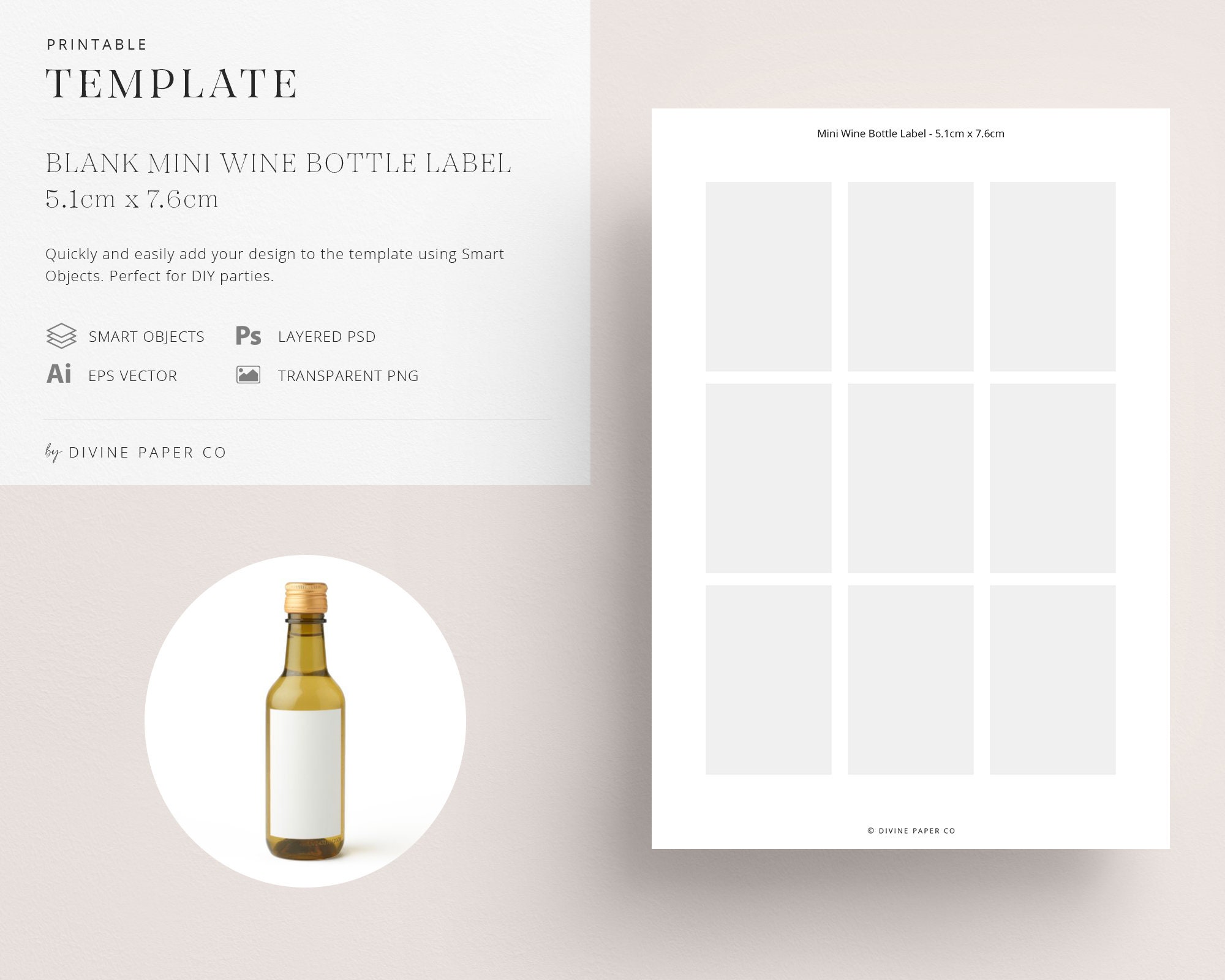 Blank Mini Wine Bottle Label Template. Editable Digital Etsy