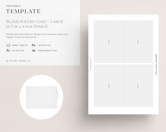 Blank Folded Card Template Large. Editable Digital Template. | Etsy