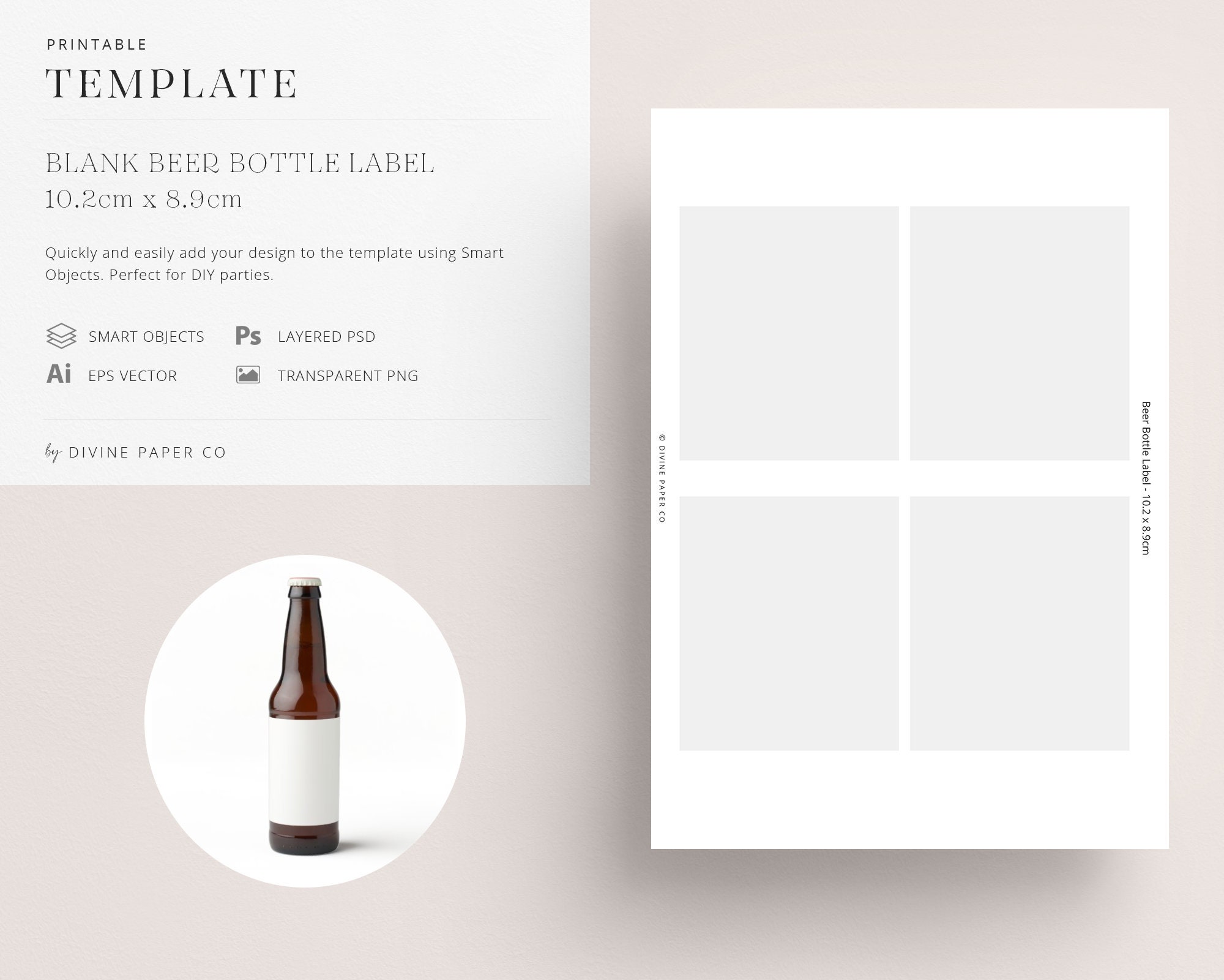 Blank Beer Bottle Label Template. Editable Digital Template. Add Your  Design. A20 / Psd / Png / Eps files. DIY party printable. Party Decor For Beer Label Template Psd