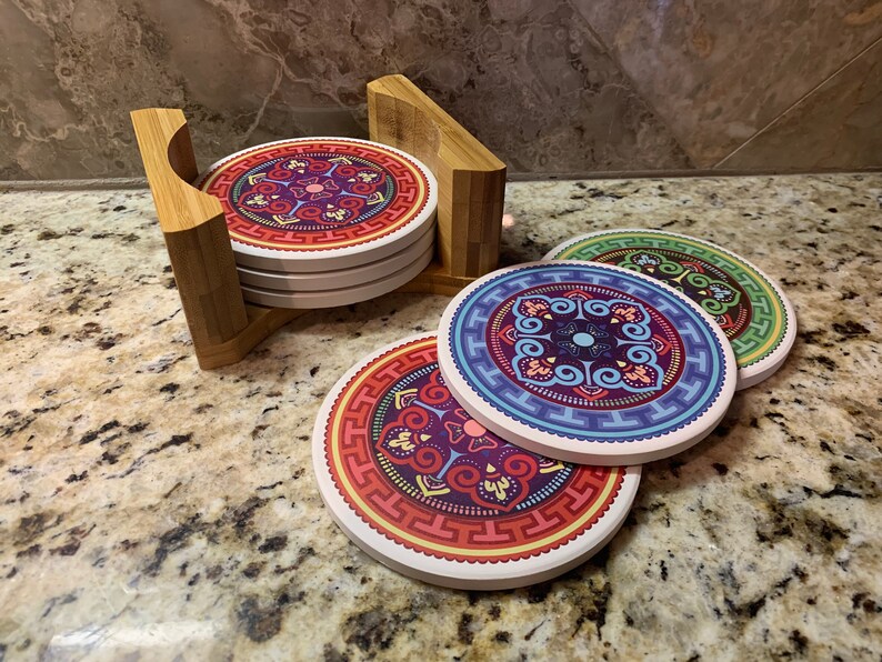 Premium Drink Coasters Set of 6 Moisture Absorbing Stone Etsy