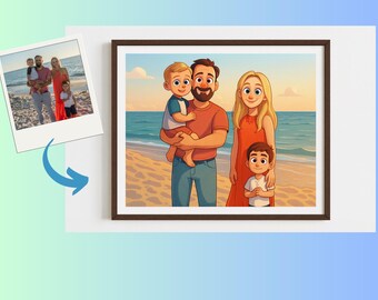 Aangepast digitaal kunstwerk, portret in Pixar-stijl: familiecartoonkunst (digitale download)