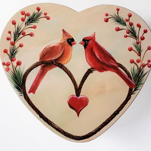 Need a unique gift for a special couple? This hand painted candy dish with 2 cardinals is a perfect gift for the bird-lover in your life!