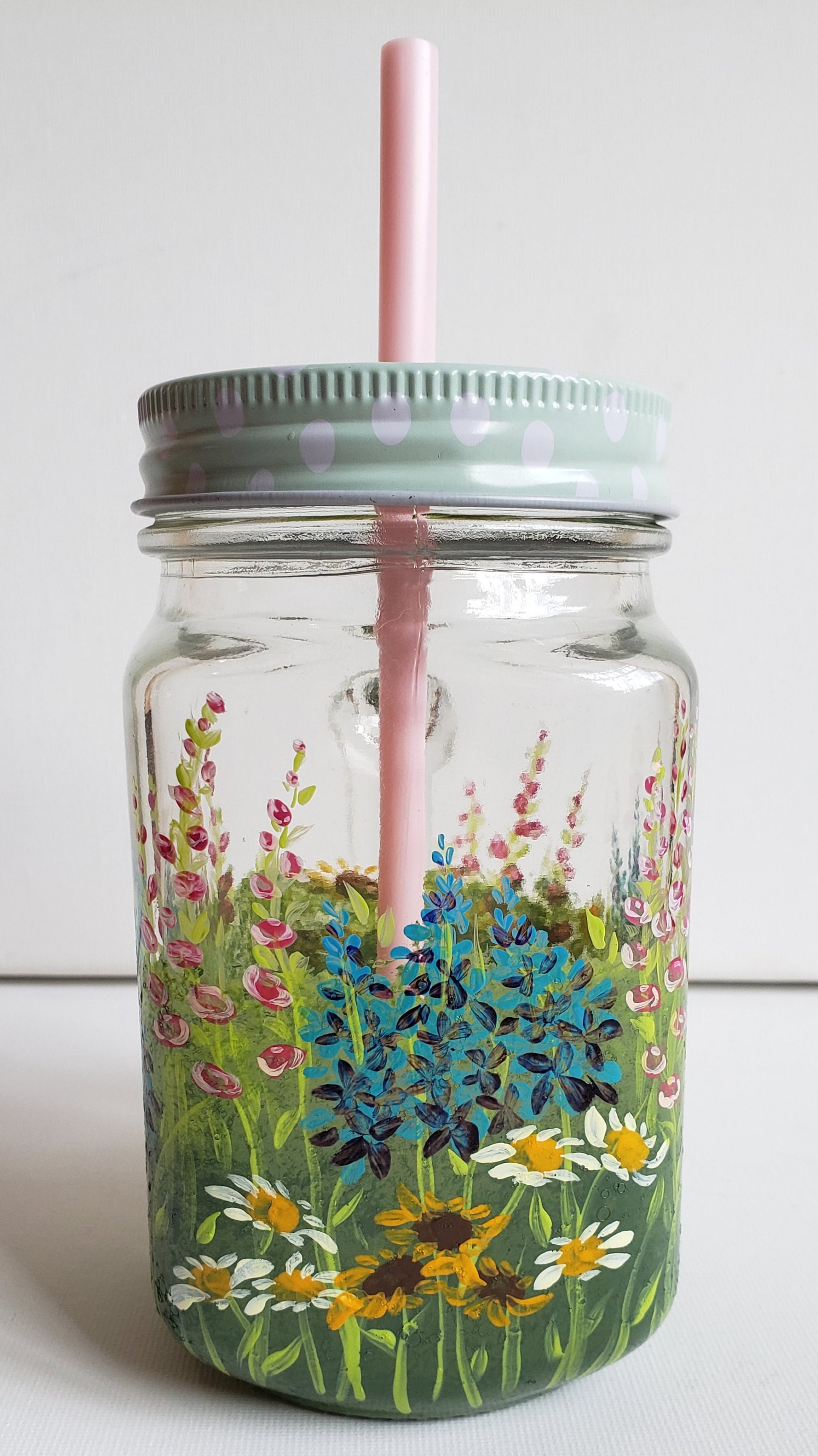 Mason Jar Drinking Glass Hand-painted W/ Flowers Makes a Nice - Etsy