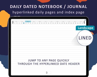 Landscape Lined Daily Dated Digital Notbook, Journal, Planner | GoodNotes, Notability, iPad Digital Notebook, Student Notebook, Journal