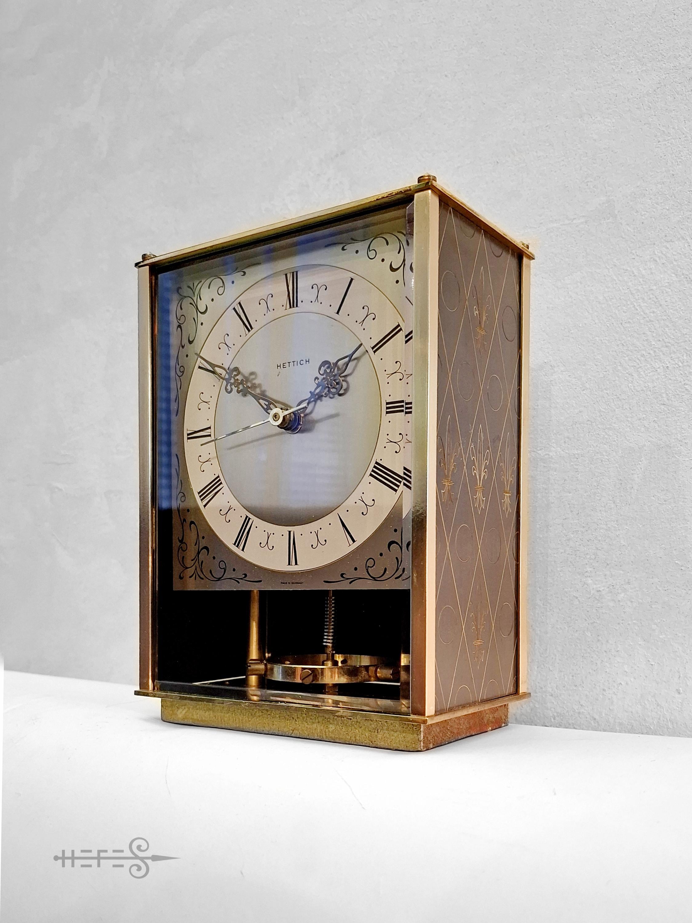 Vintage Hettich Table Clock: 1960s Brass Mechanical Pendulum