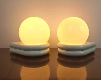 French Decotec 1980&#39;s White Enameled Sconces With Milk Glass Globe Shades Designer Collection