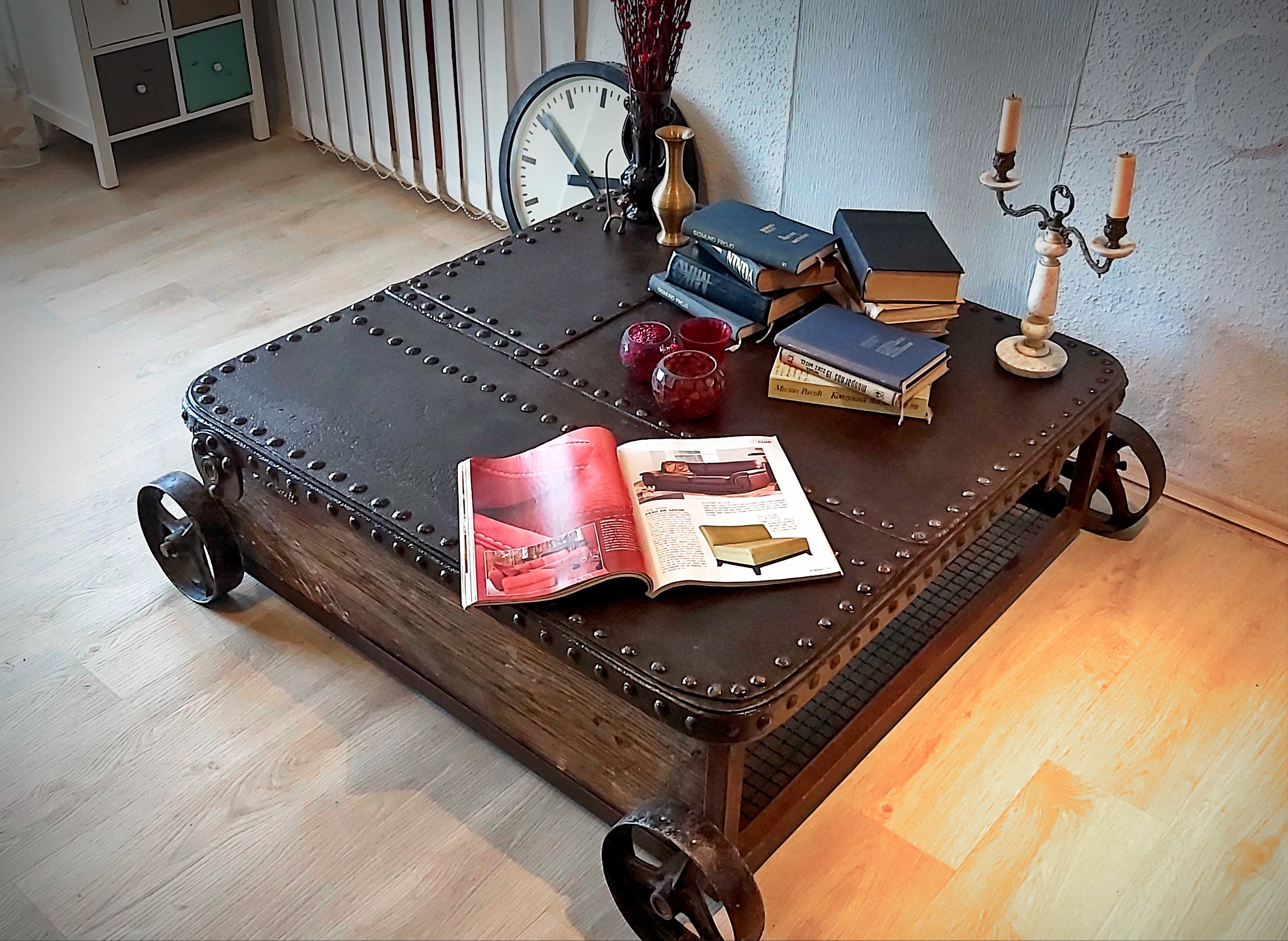 Industrial Coffee Living Room Cafe Table With Rivets Oak | Etsy