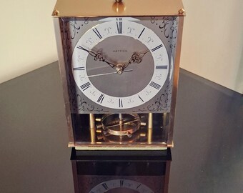 Vintage Hettich Table Clock: 1960s Brass Mechanical Pendulum