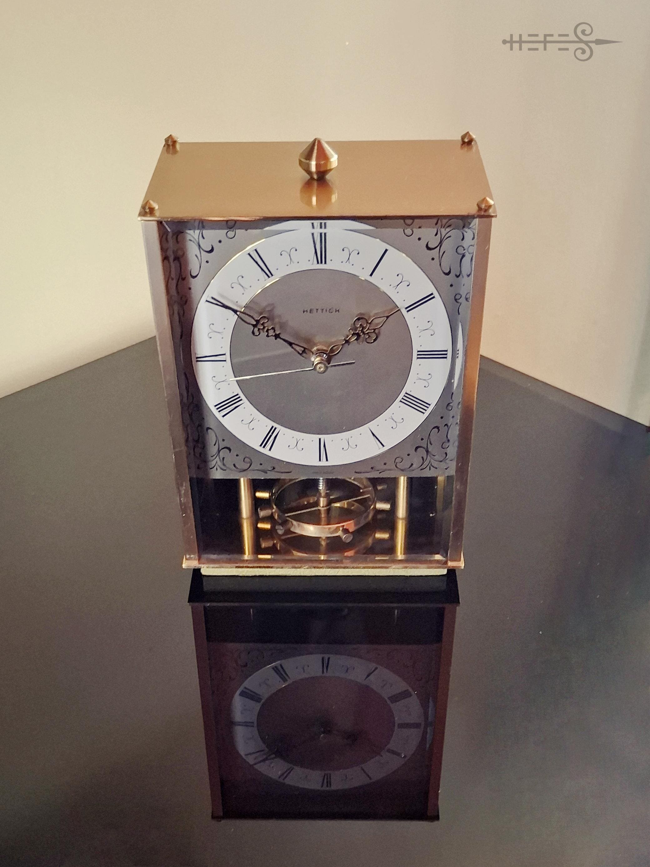 Vintage Hettich Table Clock: 1960s Brass Mechanical Pendulum