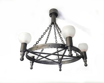 Wrought Iron Chandelier Hand Made Unique Torch Medieval Style Design 1 0f 1 Pentagram Star