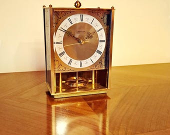 Vintage Hettich Table Clock: 1960s Brass Mechanical Pendulum