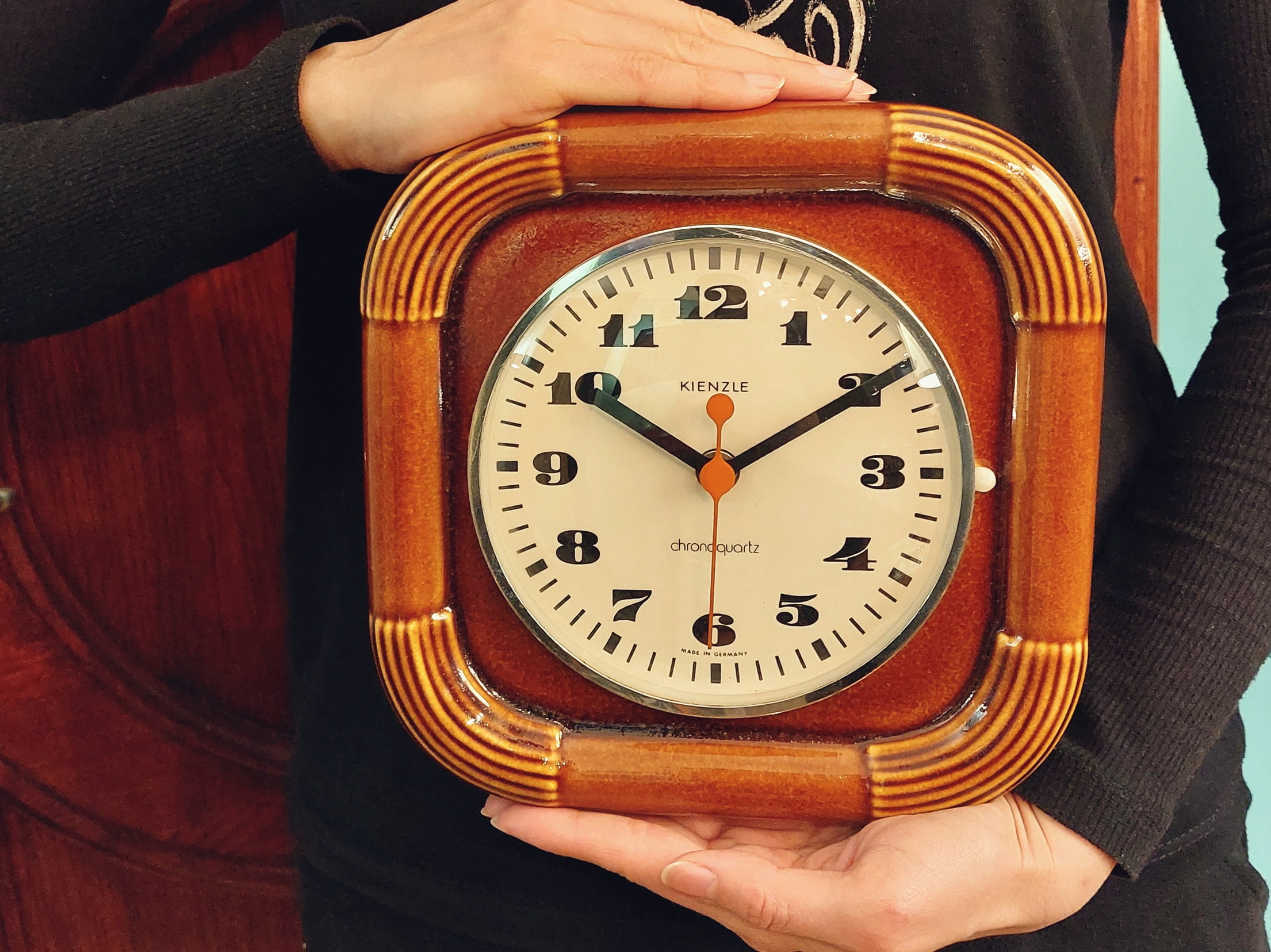 Kienzle Ceramic Wall Clock Germany 1970's Mid Century Vintage