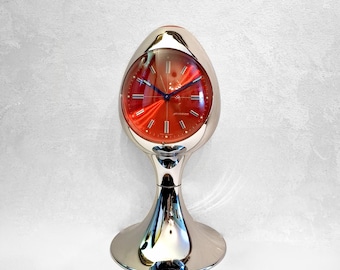 Staiger Germany Table Clock 1970s Space Age Chromed Mechanical Design Icon Collectors Item