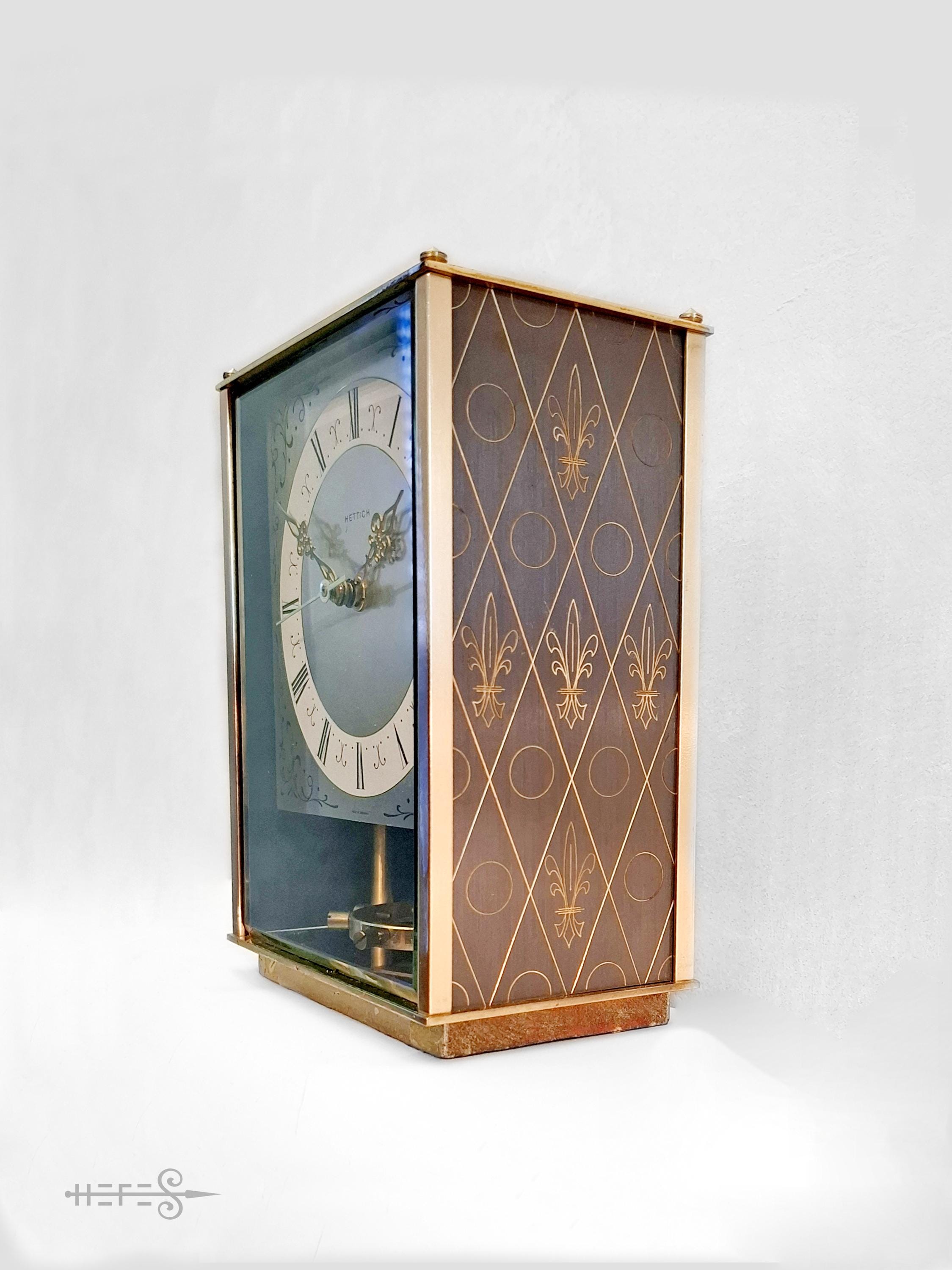 Vintage Hettich Table Clock: 1960s Brass Mechanical Pendulum